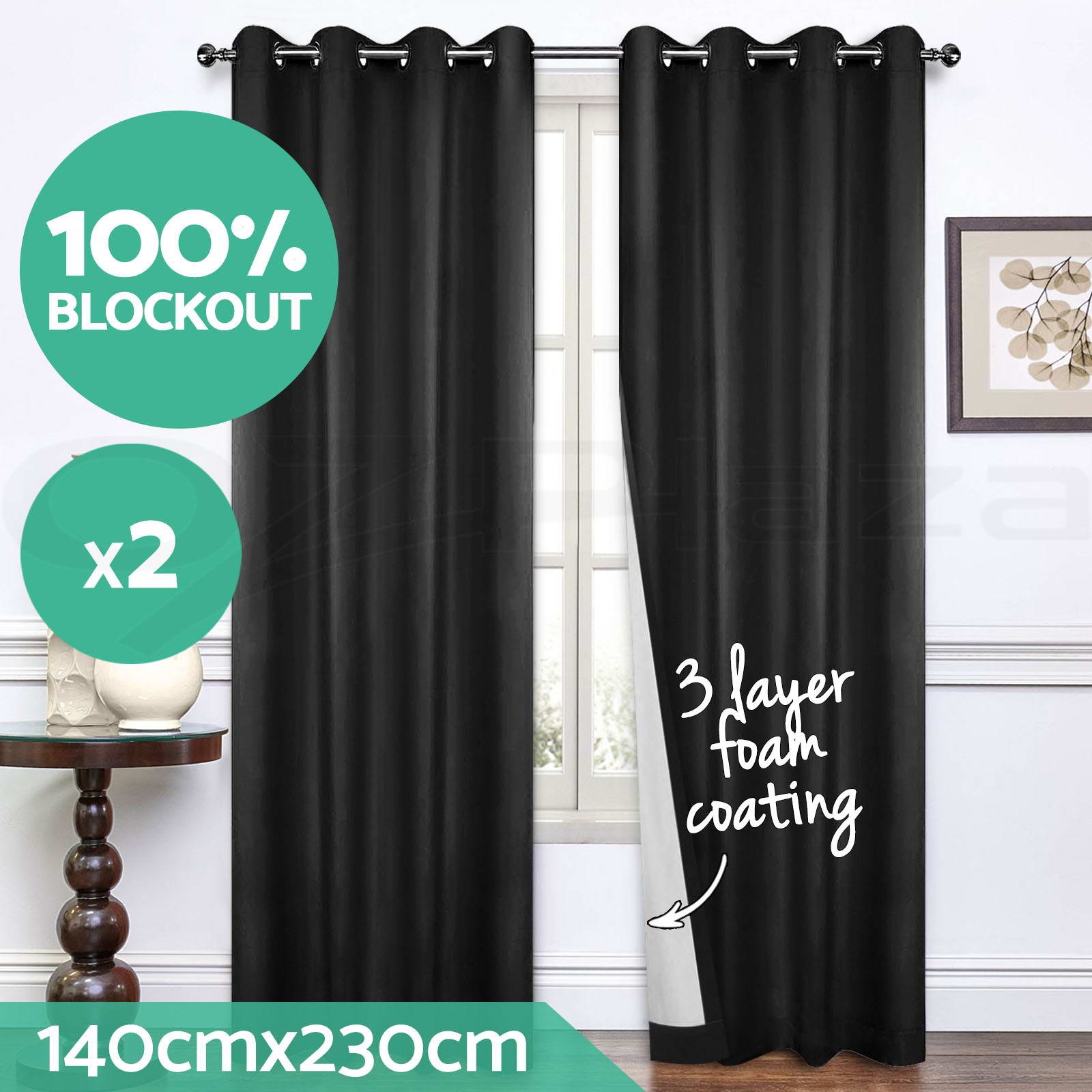 Blockout Curtains 3 Layers Eyelet Pure Fabric 100% Blackout Room