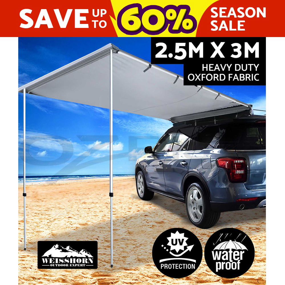 WEISSHORN 2.5M X 3M Car Side Awning Roof Rack Tents Shades Camping 4X4