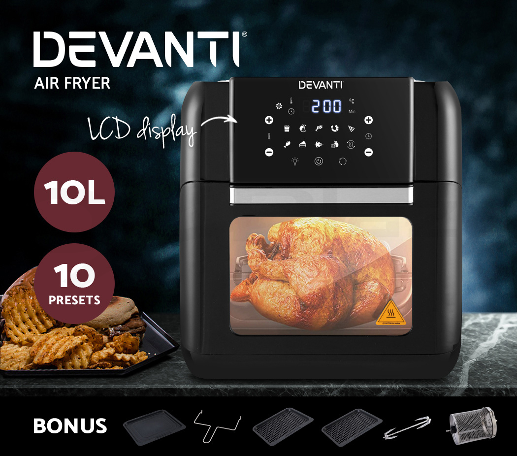 Devanti Air Fryer 10L LCD Fryers Oil Free Oven Airfryer ...
