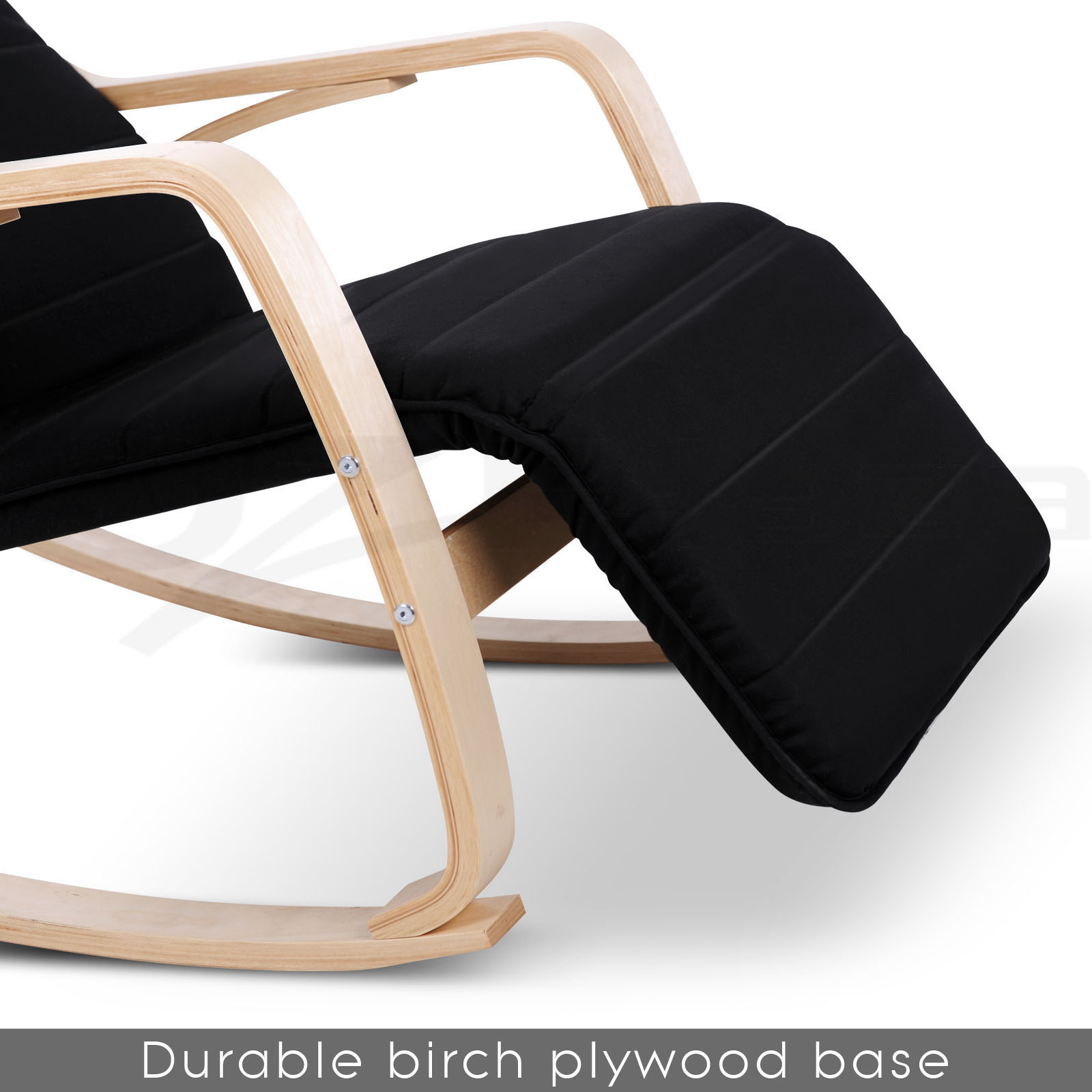 Bentwood Rocking Armchair Wooden Adjustable Lounge Fabric Recliner