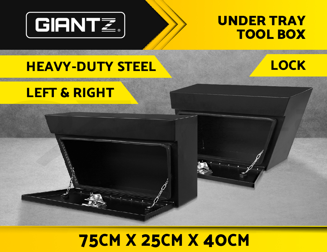 Giantz Black Under Tray Tool Box Pair Set Ute Steel Toolbox Trailer