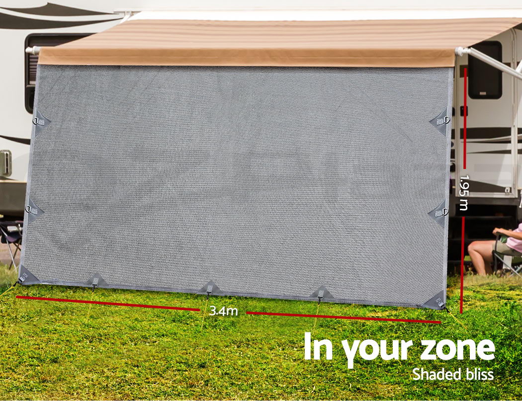 Caravan Privacy Screens Roll Out Awning 3.4x1.95M End Wall Side Sun