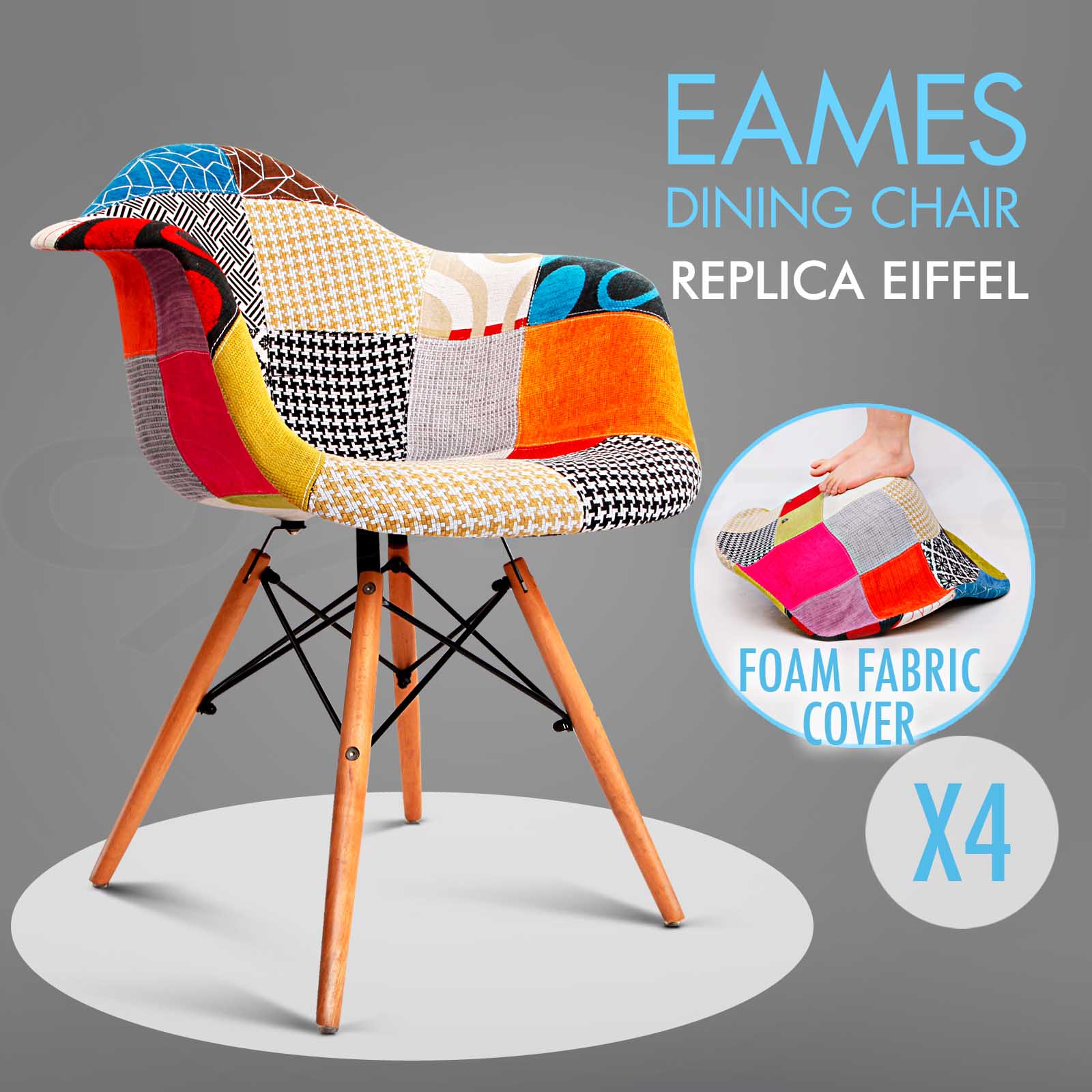 4 x artiss retro replica eames dsw dining chairs daw armchair foam