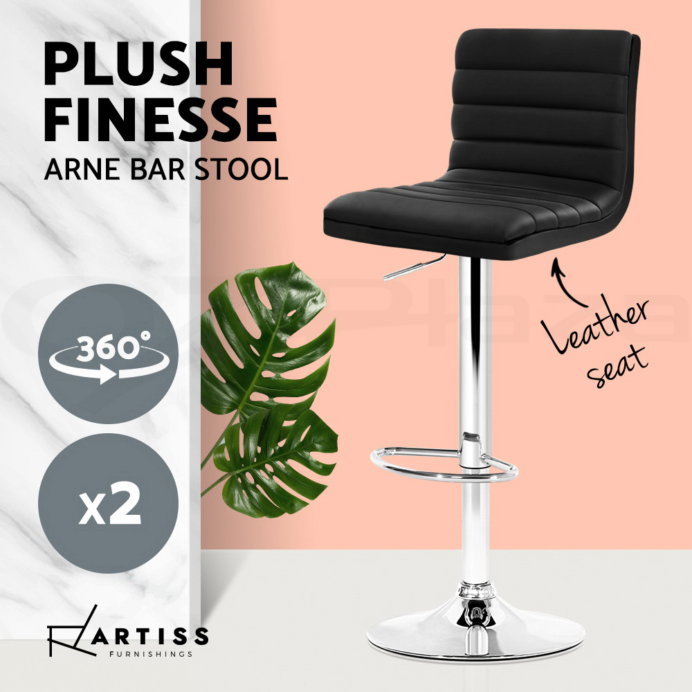 Artiss Bar Stools Kitchen Stool Chairs Dining Gas Lift Swivel Leather Black x2 - Picture 12 of 38