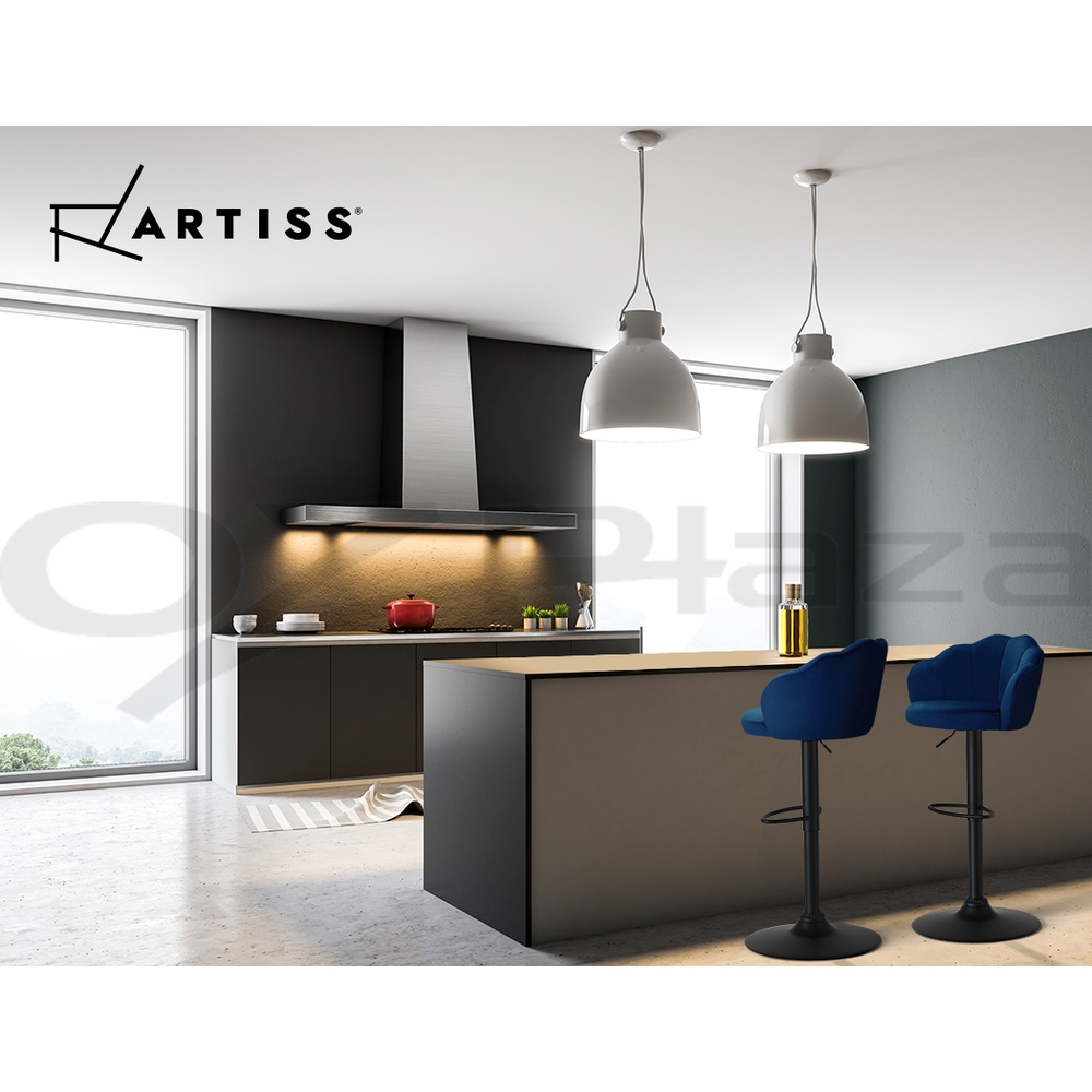 Artiss Bar Stools Kitchen Stool Swivel Chair Gas Lift Velvet Chairs Nessah - Picture 22 of 55