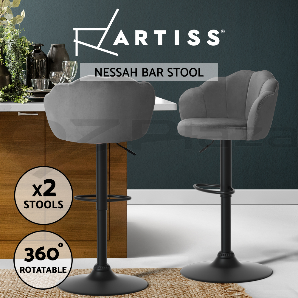 Artiss Bar Stools Kitchen Stool Swivel Chair Gas Lift Velvet Chairs Nessah - Picture 34 of 55