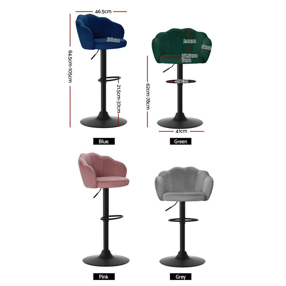 Artiss 4x Bar Stools Velvet Chairs Grey
