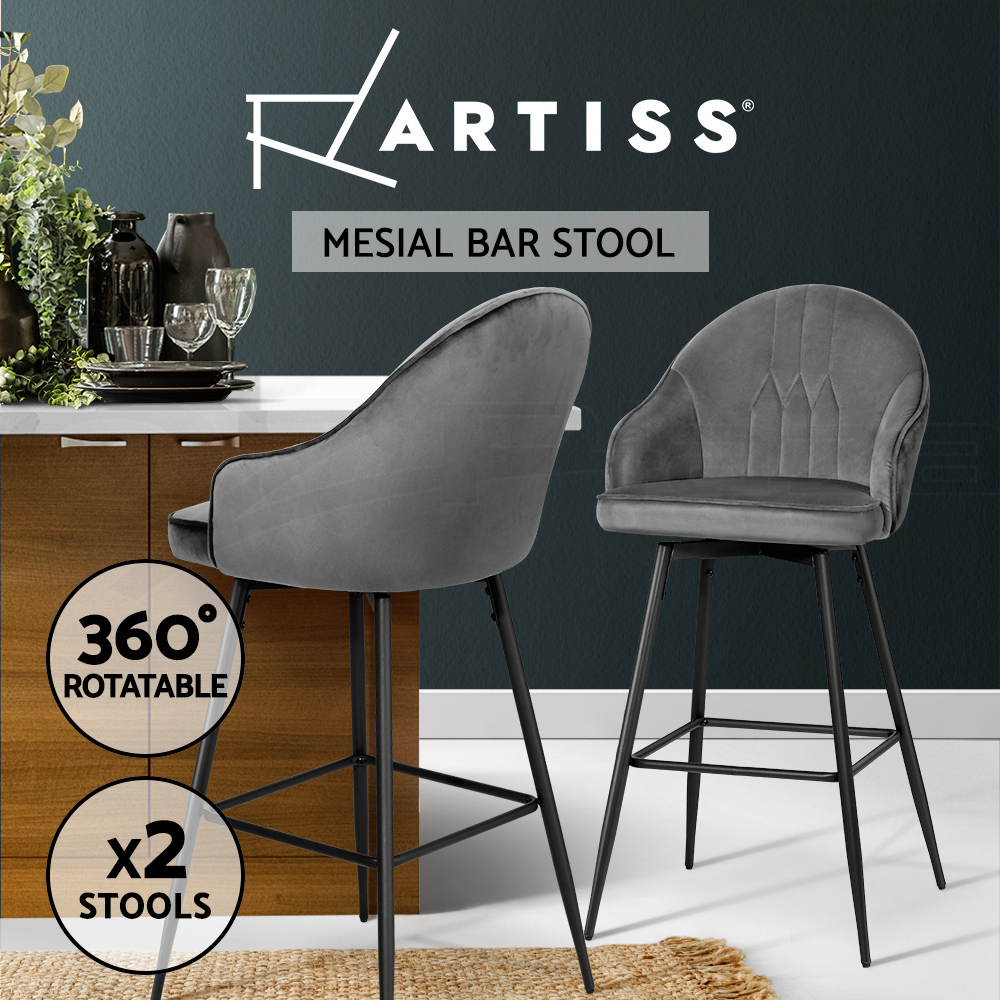 Artiss Bar Stools Kitchen Stool Dining Chairs Velvet Chair Barstool Mesial - Picture 30 of 47