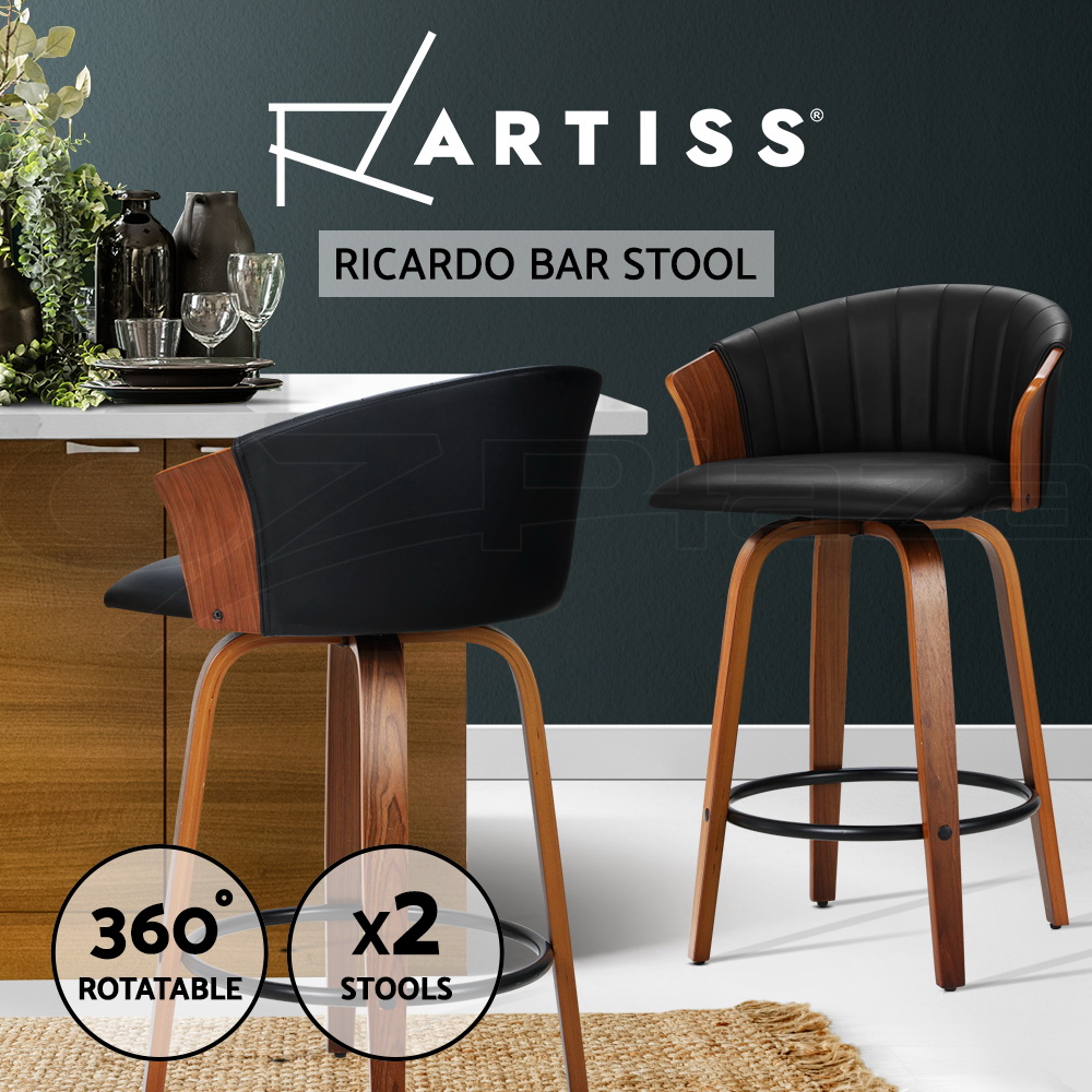 Artiss Bar Stools Kitchen Stool Wooden Chair Swivel Chairs Leather x2 Ricardo - Picture 11 of 29