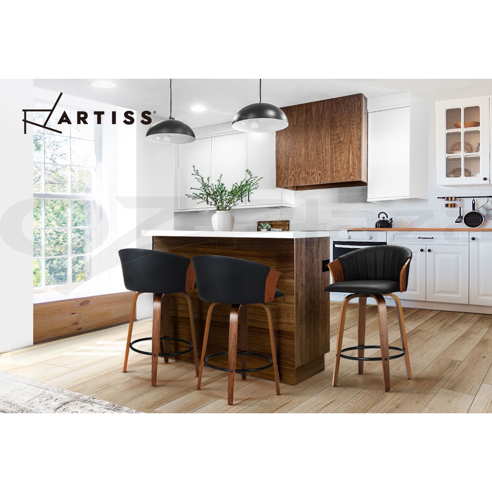 Artiss Bar Stools Kitchen Stool Wooden Chair Swivel Chairs Leather x2 Ricardo - Picture 19 of 29