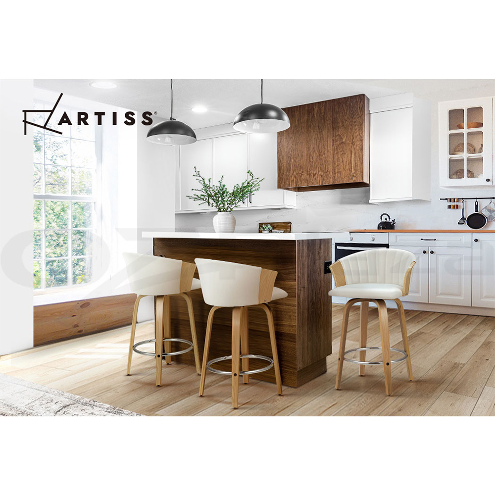 Artiss Bar Stools Kitchen Stool Wooden Chair Swivel Chairs Leather x2 Ricardo - Picture 28 of 29