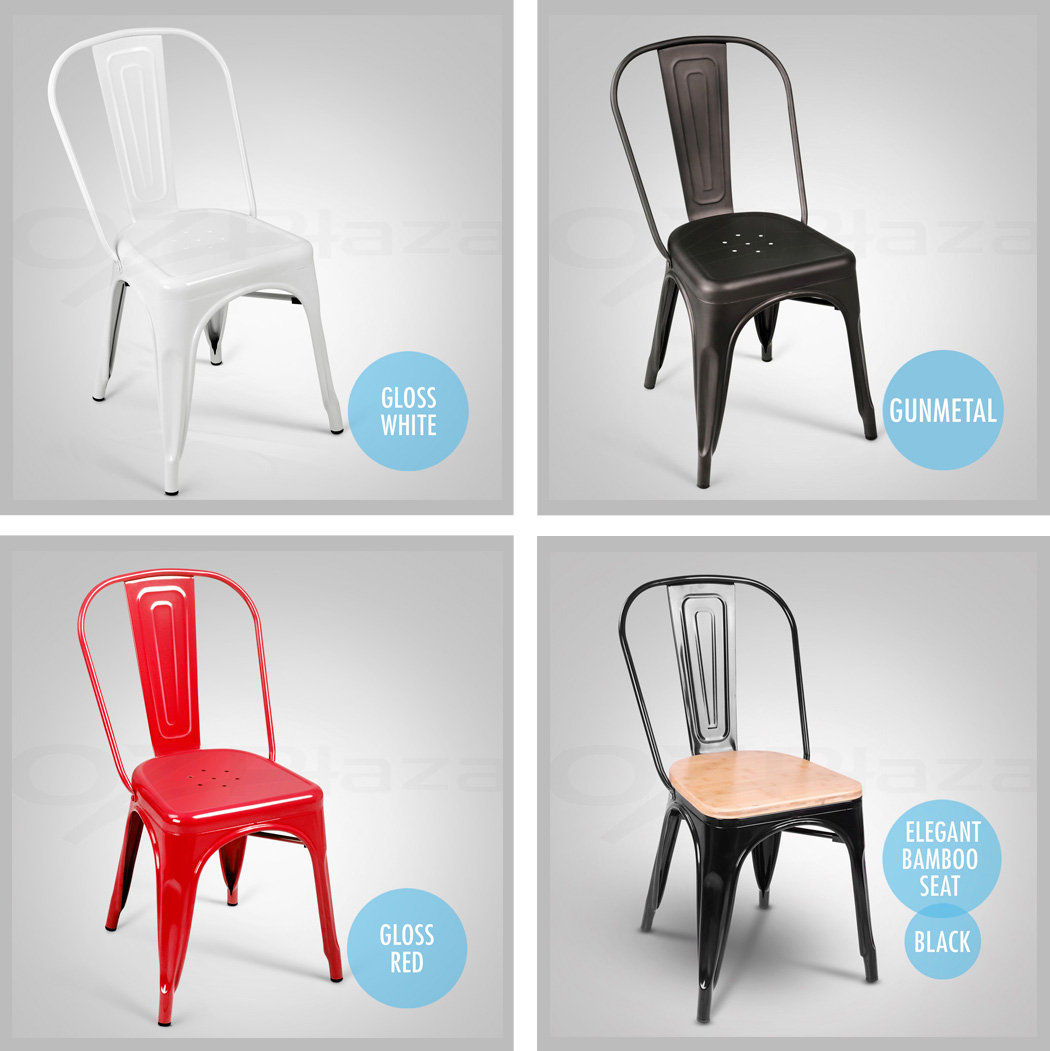 4 x Replica Tolix Dining Chair Steel Xavier Bar Stool Metal / Bamboo