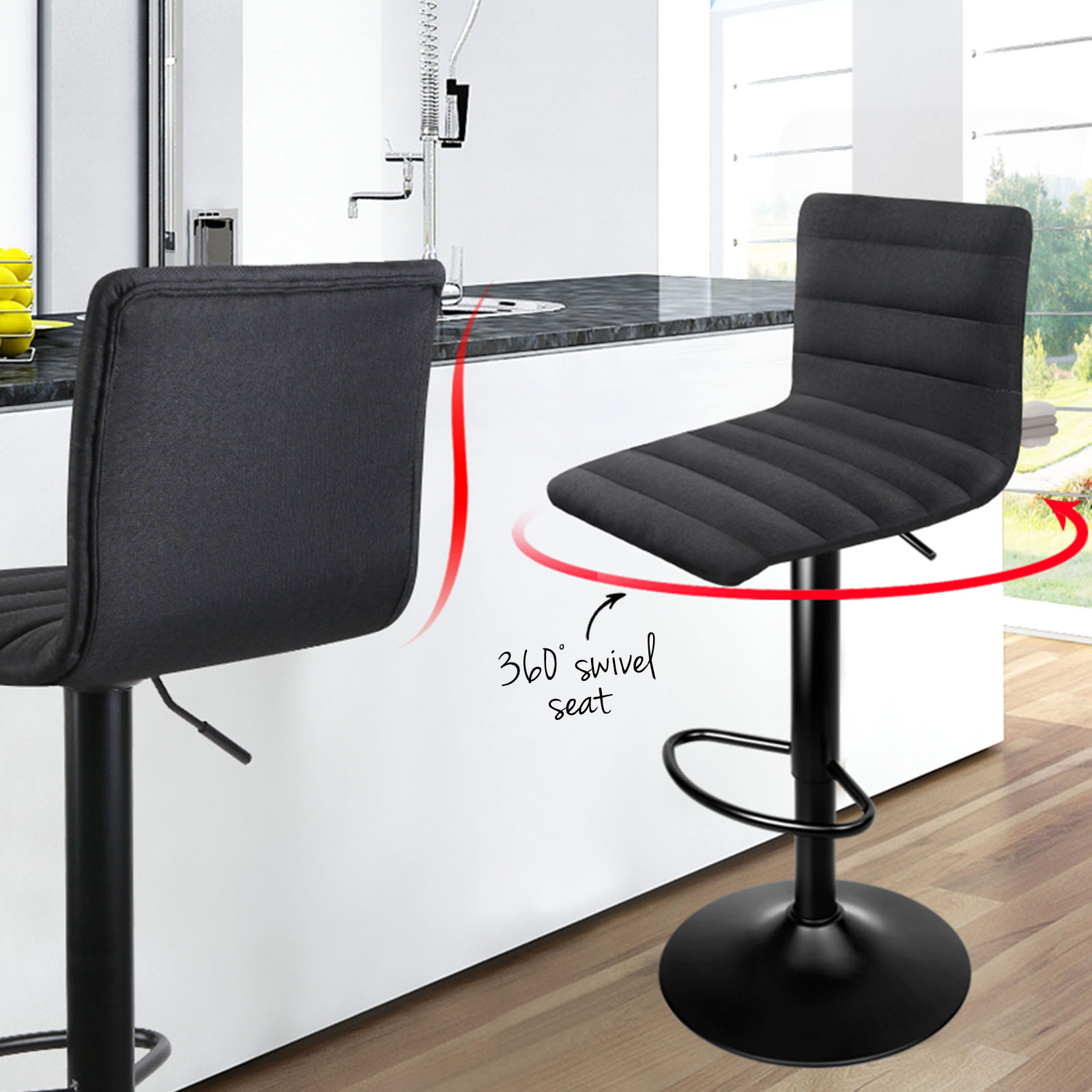 4x Bar Stool Linen Fabric Kitchen Cafe Swivel Barstool Chair Gas Lift