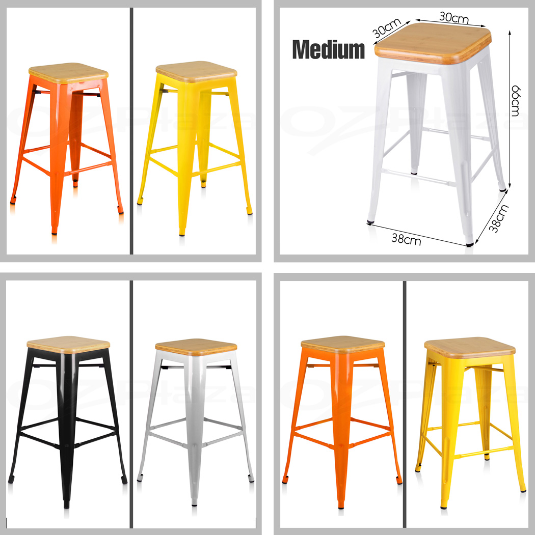 4x Tolix Bar Stools Replica Xavier Metal Steel Chairs BAMBOO SEAT Kitchen eBay
