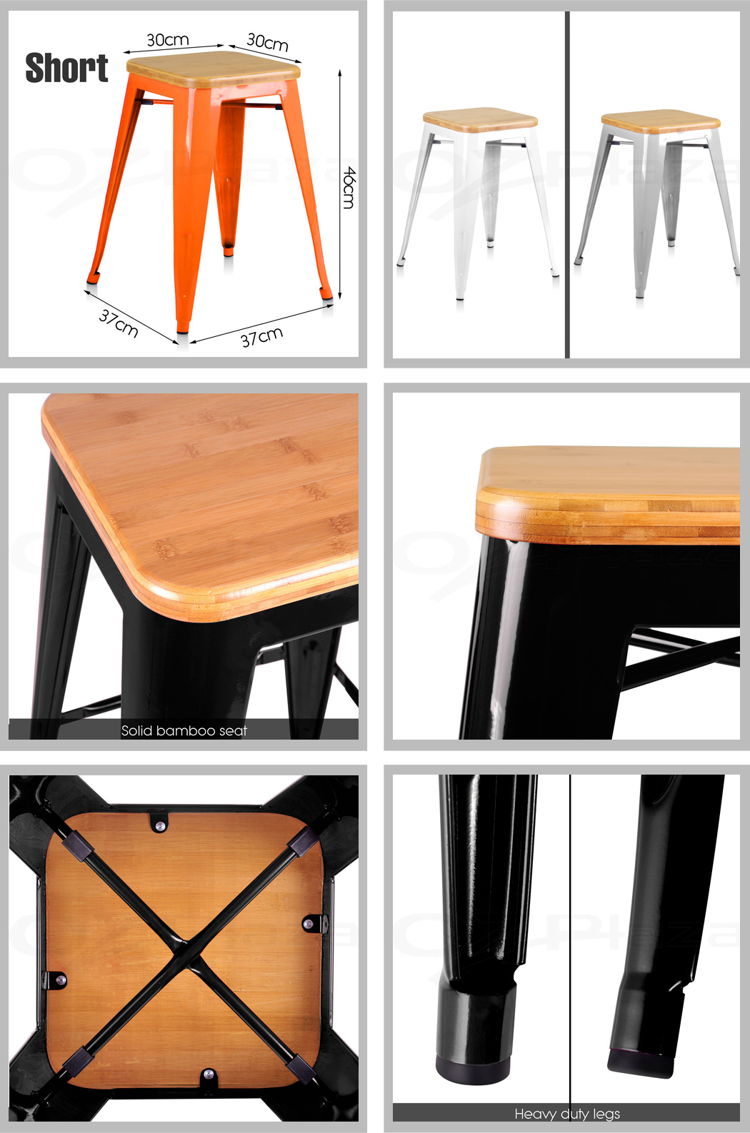 4x Tolix Bar Stools Replica Xavier Metal Steel Chairs BAMBOO SEAT Kitchen eBay