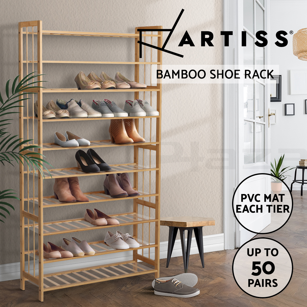 Artiss Bamboo Shoe Rack Cabinet Storage Organizer Shelf Shelves Stand 3-10 Tier - Picture 12 of 45