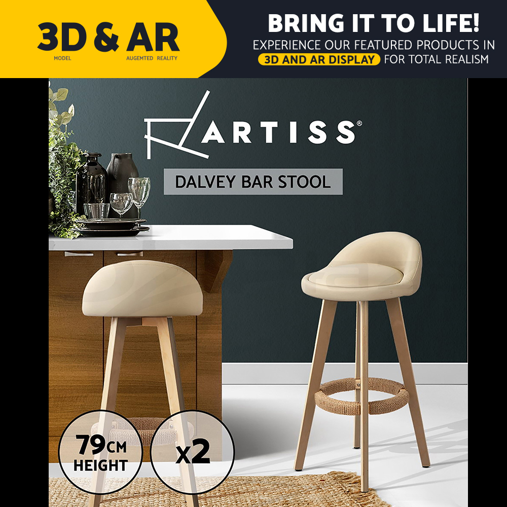 Artiss Bar Stools Wooden Kitchen Stool Chairs Swivel Barstools Leather Grey - Picture 11 of 50