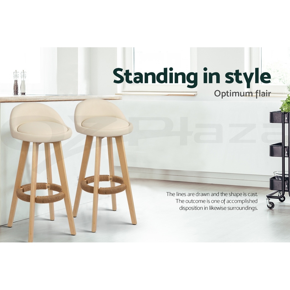 Artiss Bar Stools Wooden Kitchen Stool Chairs Swivel Barstools Leather Grey - Picture 16 of 50