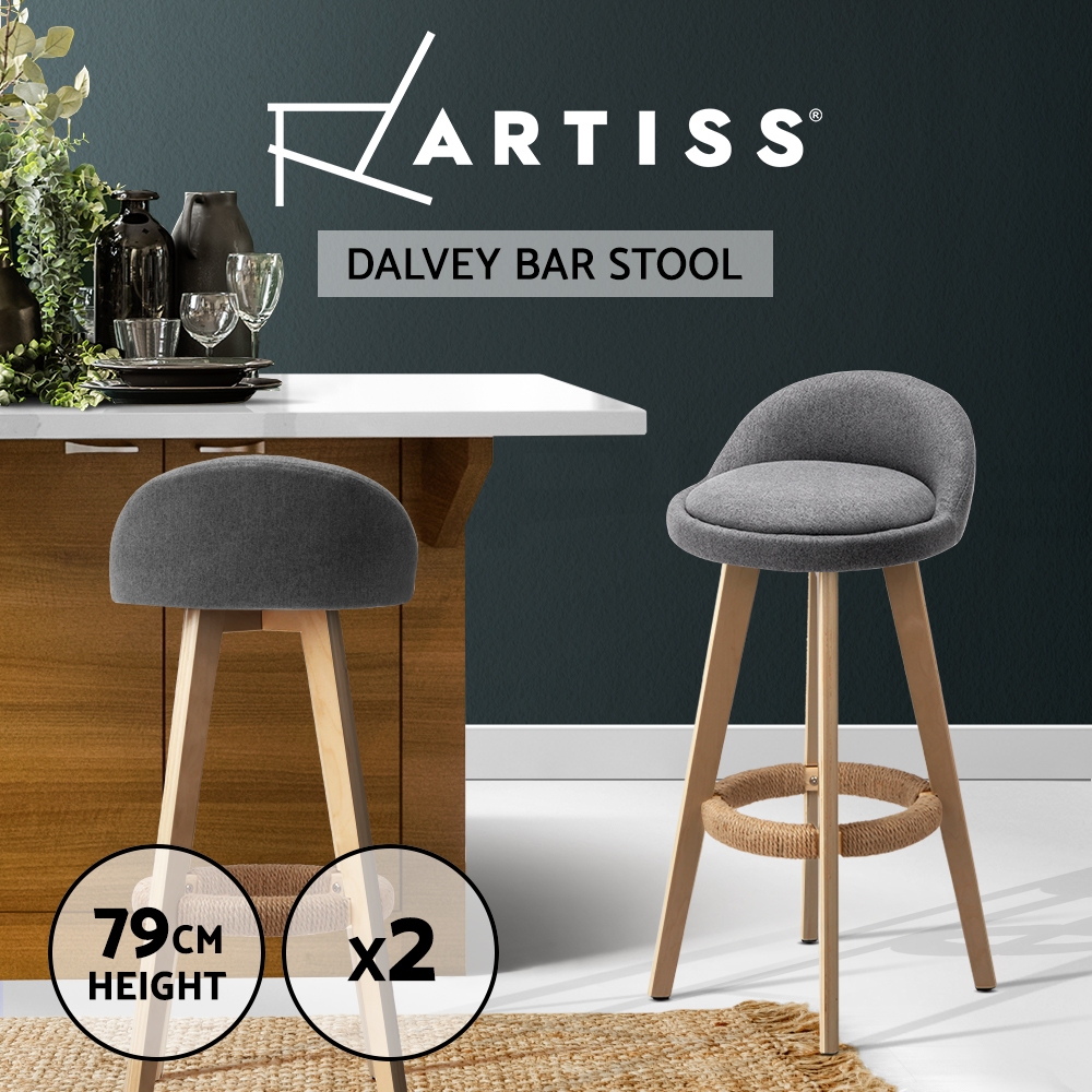 Artiss Bar Stools Wooden Kitchen Stool Chairs Swivel Barstools Leather Grey - Picture 20 of 50