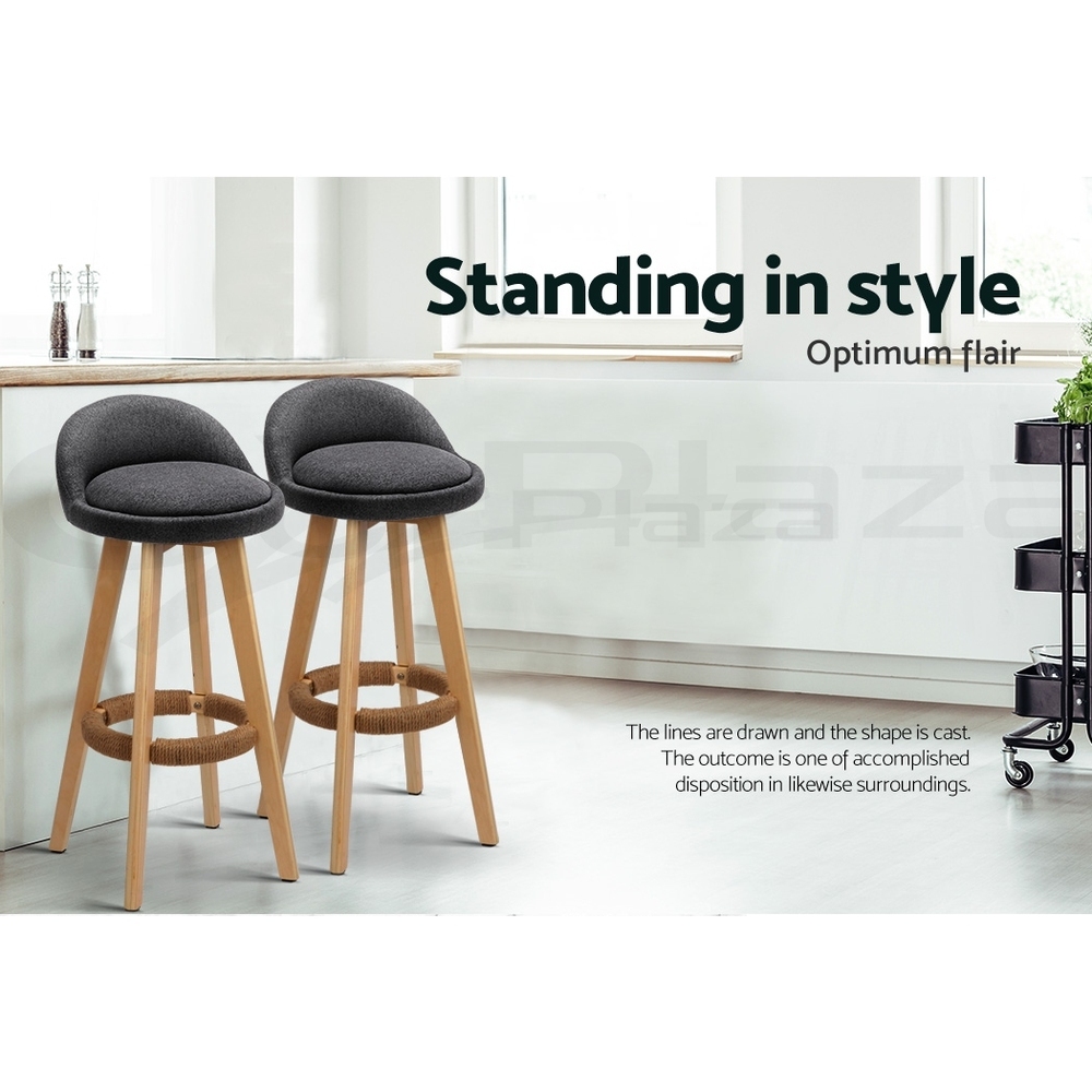 Artiss Bar Stools Wooden Kitchen Stool Chairs Swivel Barstools Leather Grey - Picture 22 of 50