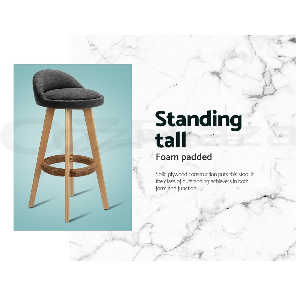 Artiss Bar Stools Wooden Kitchen Stool Chairs Swivel Barstools Leather Grey - Picture 24 of 50