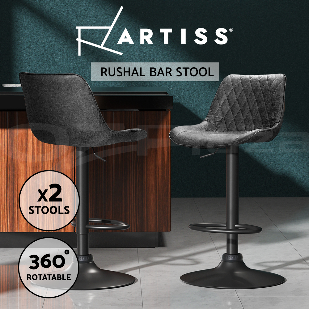 Artiss Kitchen Bar Stools Gas Lift Bar Stool Chairs Swivel Barstools Black Metal - Picture 63 of 71