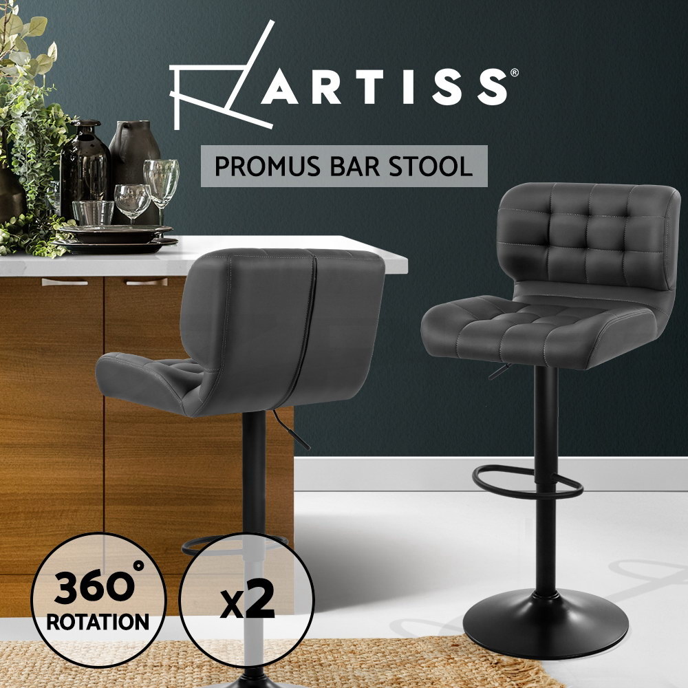 Artiss Kitchen Bar Stools Gas Lift Bar Stool Chairs Swivel Barstools Black Metal - Picture 58 of 71