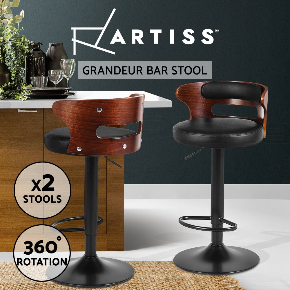 Artiss Kitchen Bar Stools Gas Lift Bar Stool Chairs Swivel Barstools Black Metal - Picture 37 of 71