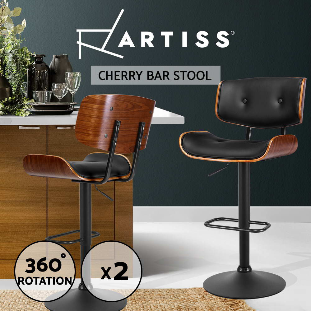 Artiss Kitchen Bar Stools Gas Lift Bar Stool Chairs Swivel Barstools Black Metal - Picture 17 of 71