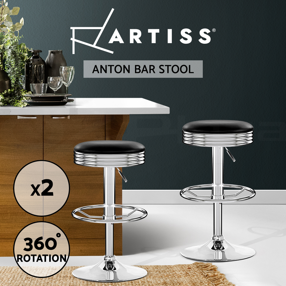Artiss Kitchen Bar Stools Gas Lift Bar Stool Chairs Swivel Barstools Black Metal - Picture 15 of 71