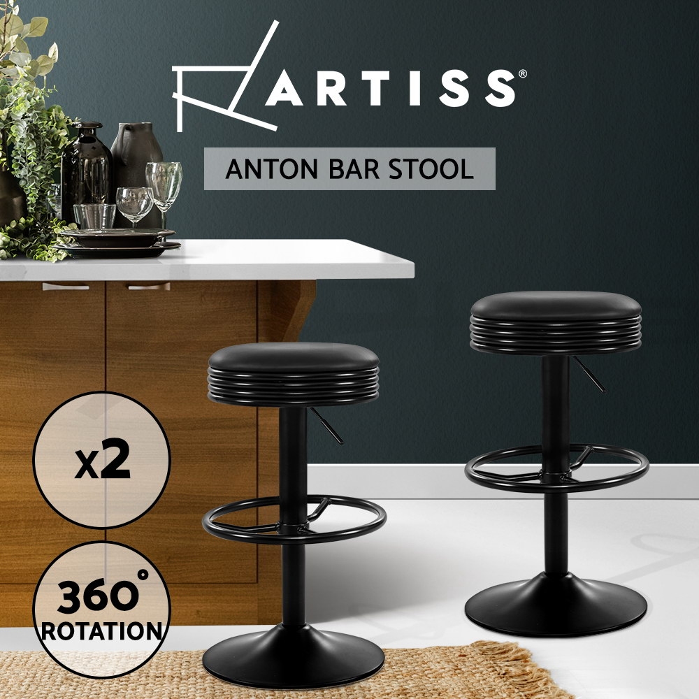 Artiss Kitchen Bar Stools Gas Lift Bar Stool Chairs Swivel Barstools Black Metal - Picture 12 of 71