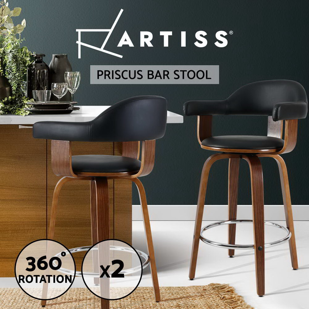 Artiss Kitchen Bar Stools Wooden Bar Stool Swivel Chairs Leather Black White - Picture 60 of 68