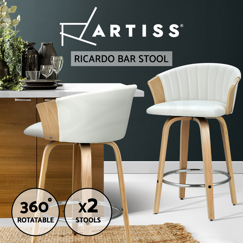 Artiss Kitchen Bar Stools Wooden Bar Stool Swivel Chairs Leather Black White - Picture 66 of 68