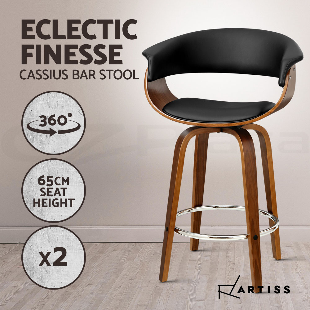Artiss Kitchen Bar Stools Wooden Bar Stool Swivel Chairs Leather Black