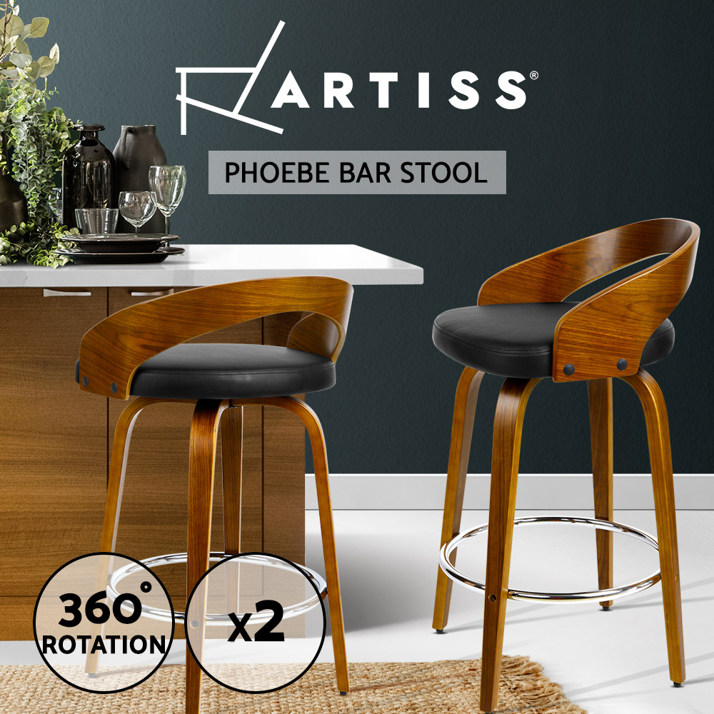 Artiss Kitchen Bar Stools Wooden Bar Stool Swivel Chairs Leather Black White - Picture 57 of 68