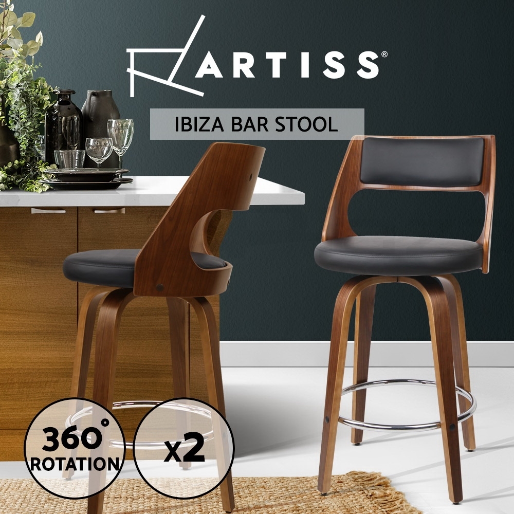 Artiss Kitchen Bar Stools Wooden Bar Stool Swivel Chairs Leather Black White - Picture 36 of 68