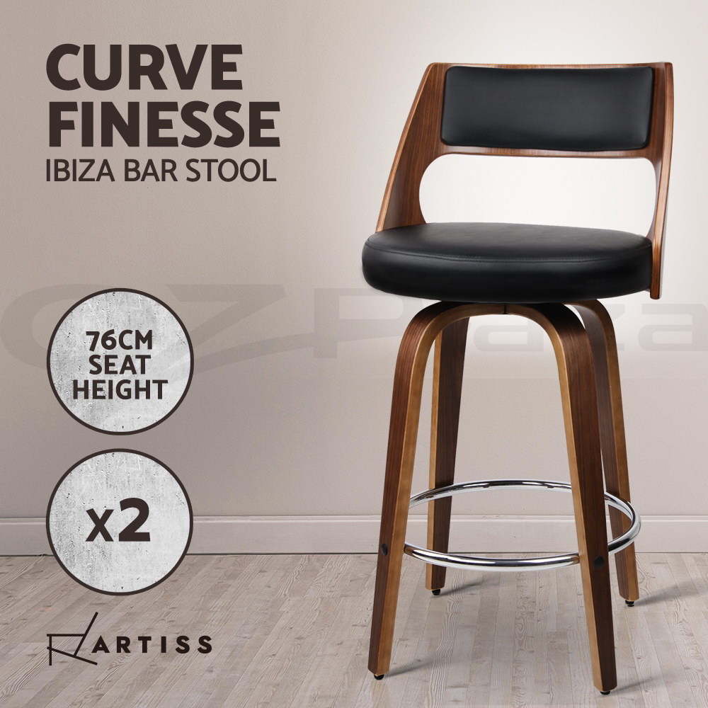 Artiss Kitchen Bar Stools Wooden Bar Stool Swivel Chairs Leather Black White - Picture 39 of 68