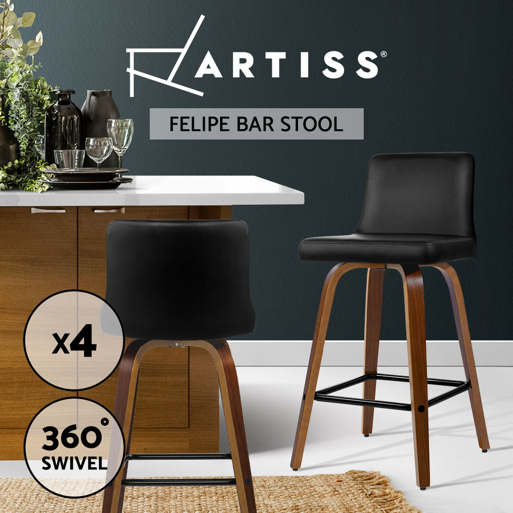 Artiss Kitchen Bar Stools Wooden Bar Stool Swivel Chairs Leather Black