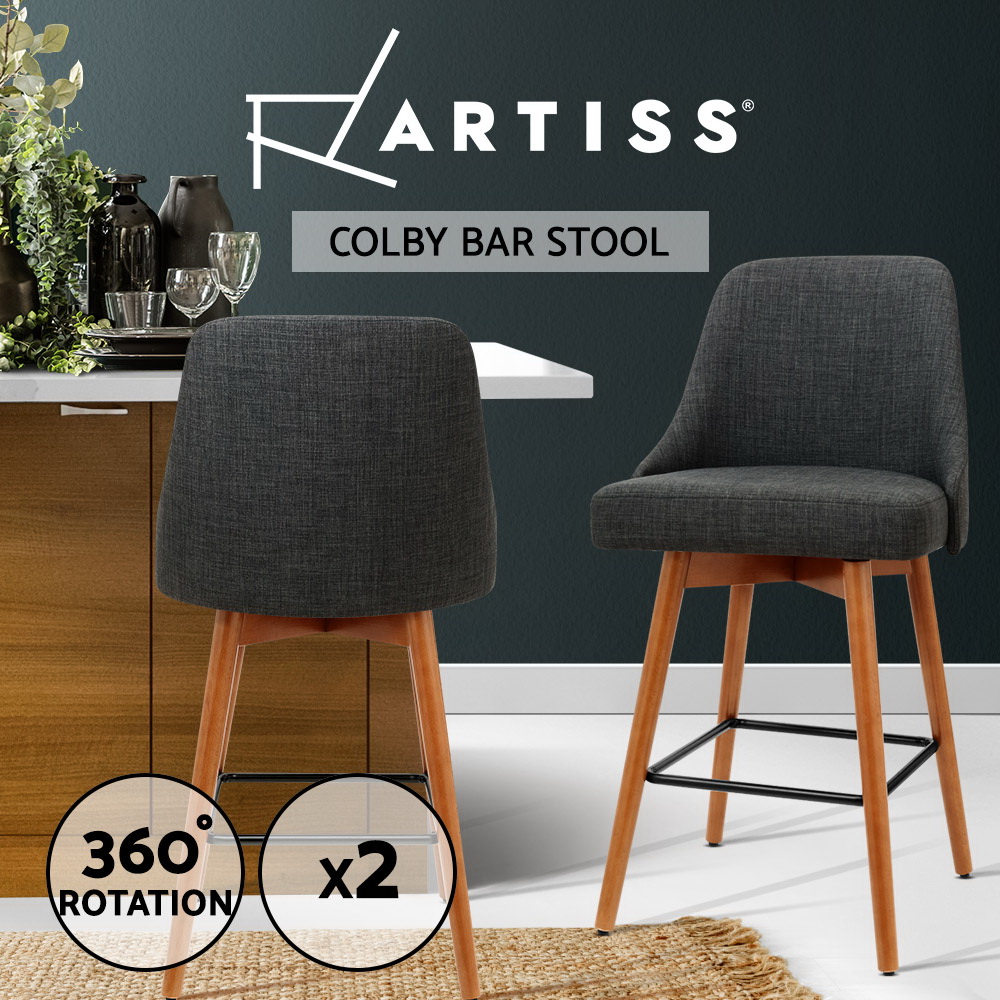 1x / 2x / 4x Artiss Bar Stools Kitchen Chairs Upholstered Wood Leather Fabric - Picture 24 of 110