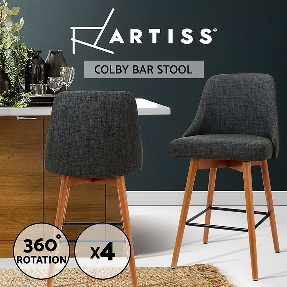 1x / 2x / 4x Artiss Bar Stools Kitchen Chairs Upholstered Wood Leather Fabric - Picture 25 of 110