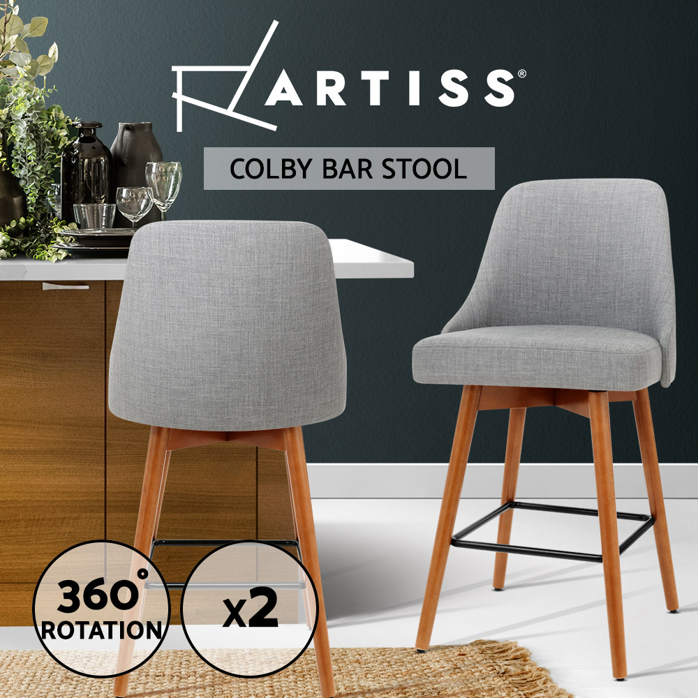 1x / 2x / 4x Artiss Bar Stools Kitchen Chairs Upholstered Wood Leather Fabric - Picture 26 of 110