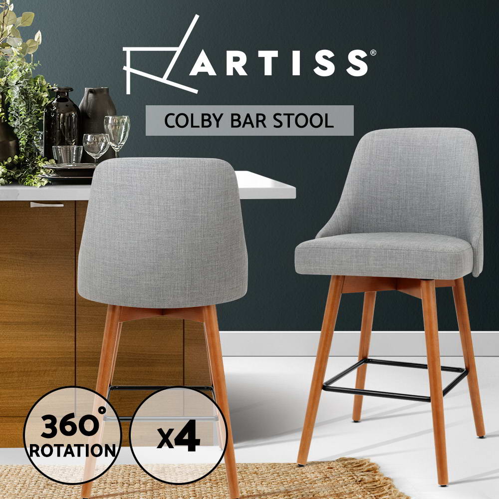 1x / 2x / 4x Artiss Bar Stools Kitchen Chairs Upholstered Wood Leather Fabric - Picture 27 of 110