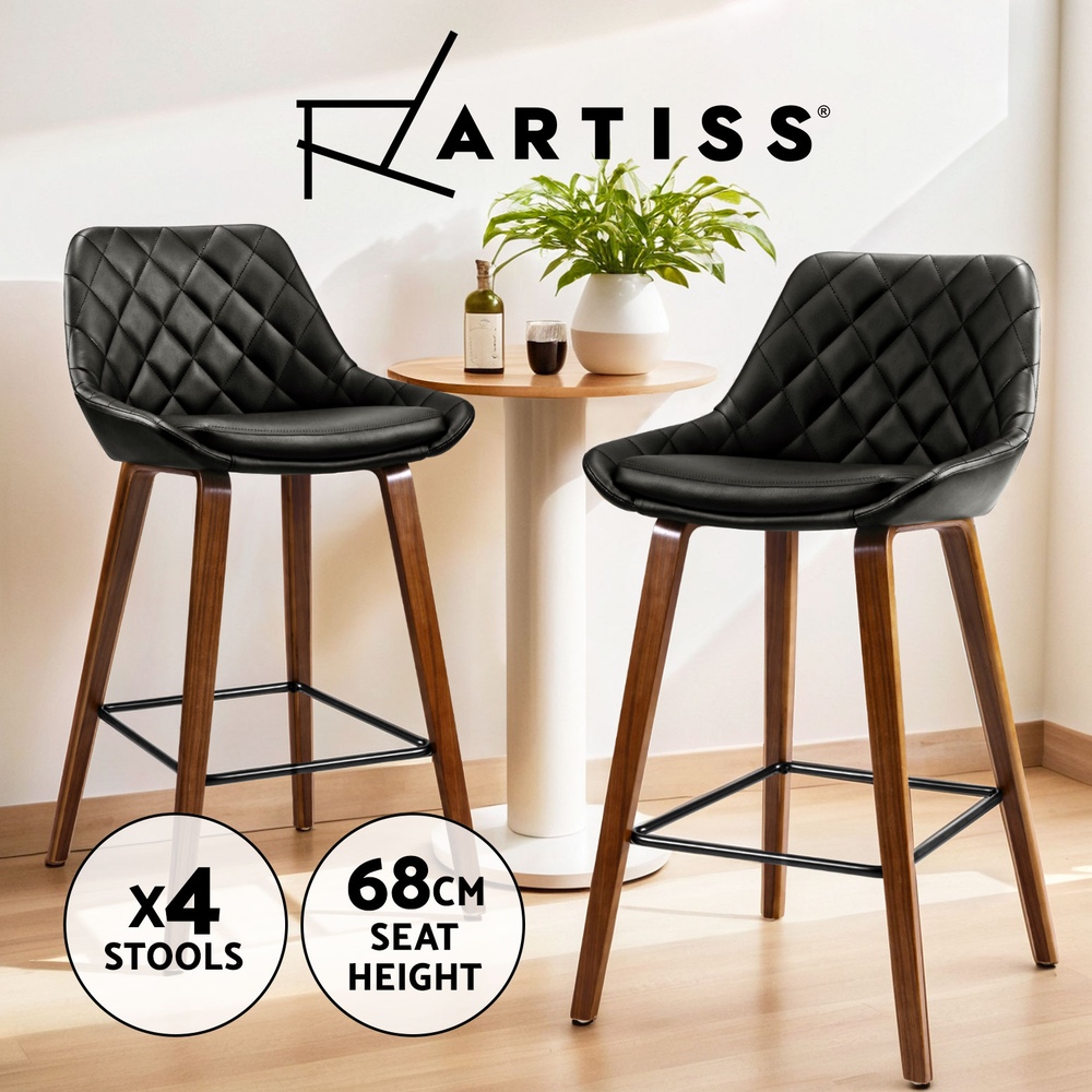 1x / 2x / 4x Artiss Bar Stools Kitchen Chairs Upholstered Wood Leather Fabric - Picture 37 of 110