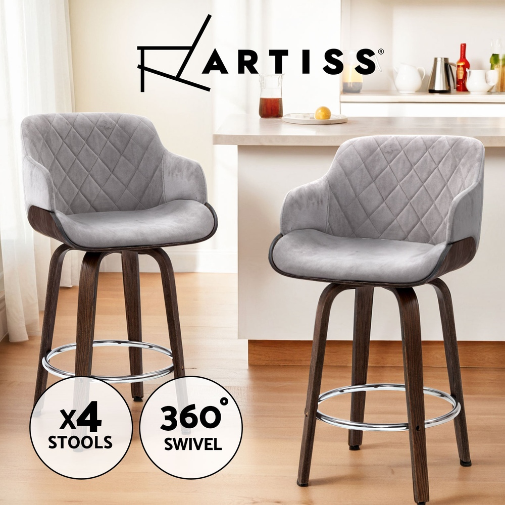 1x / 2x / 4x Artiss Bar Stools Kitchen Chairs Upholstered Wood Leather Fabric - Picture 58 of 110