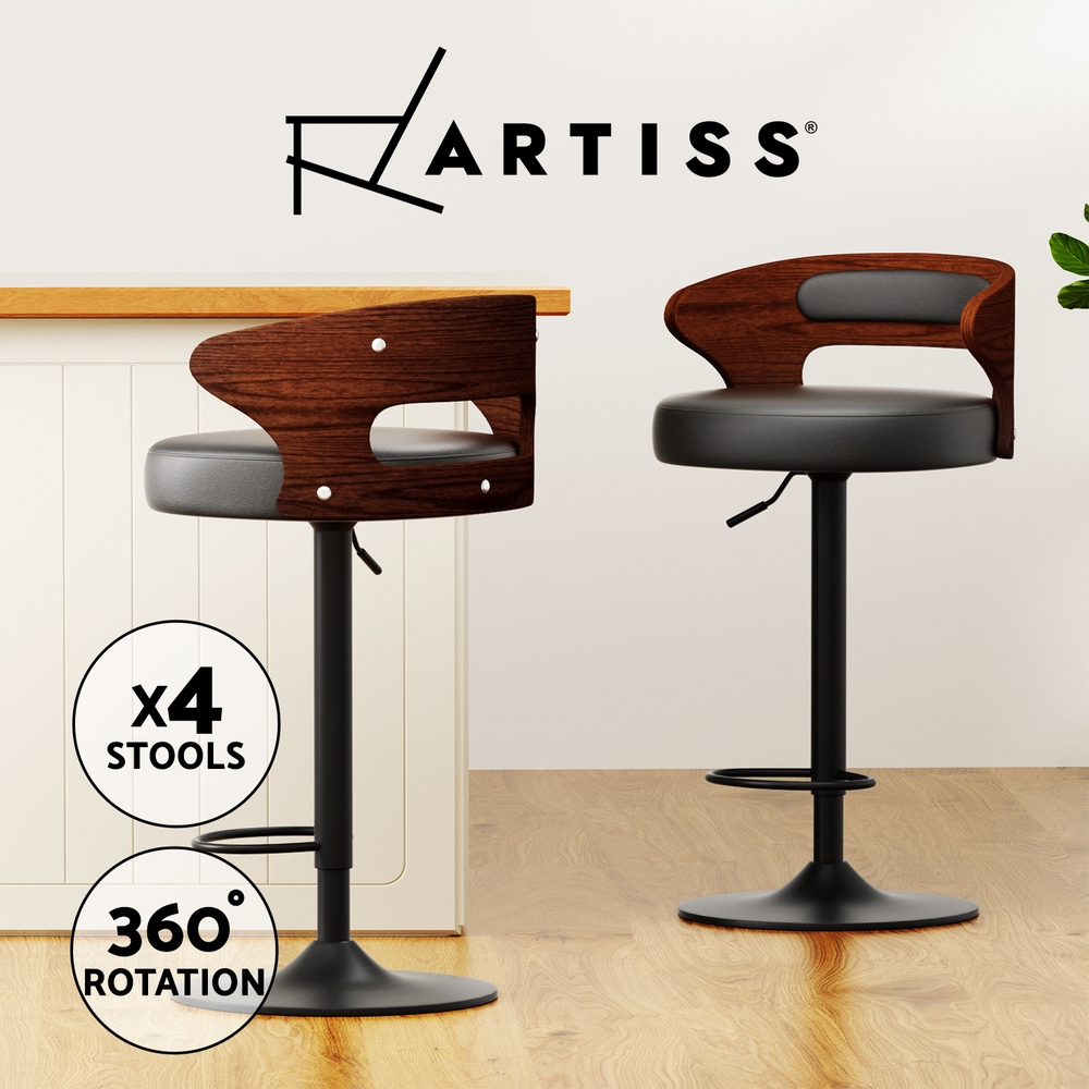 Artiss Bar Stools Kitchen Chairs Upholstered Leather Wood Metal x1/x2/x4 - Picture 40 of 74