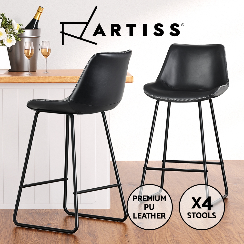 Artiss Bar Stools Kitchen Chairs Upholstered Leather Wood Metal x1/x2/x4 - Picture 33 of 74