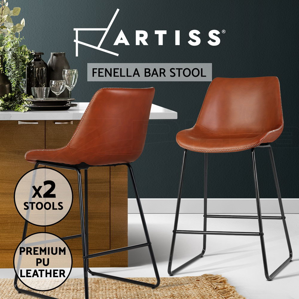 Artiss Bar Stools Kitchen Chairs Upholstered Leather Wood Metal x1/x2/x4 - Picture 34 of 74