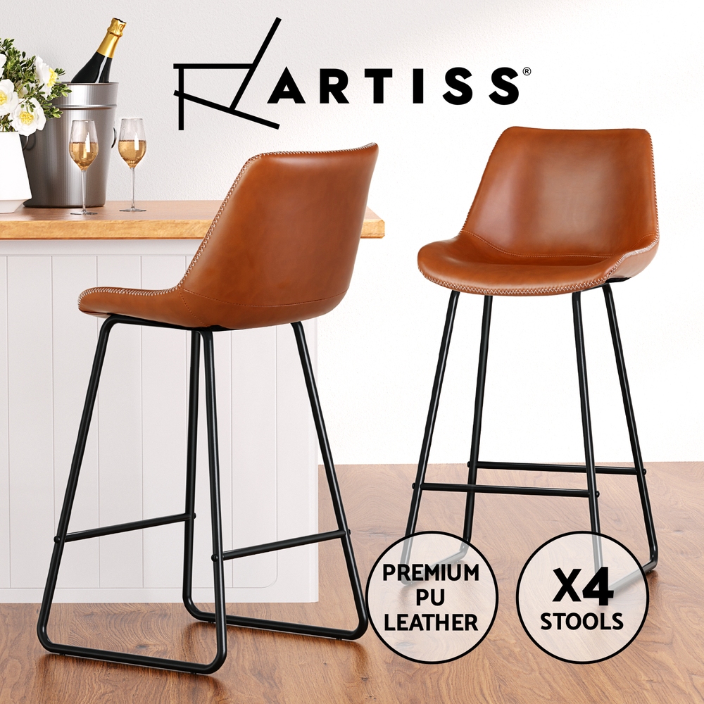 Artiss Bar Stools Kitchen Chairs Upholstered Leather Wood Metal x1/x2/x4 - Picture 35 of 74