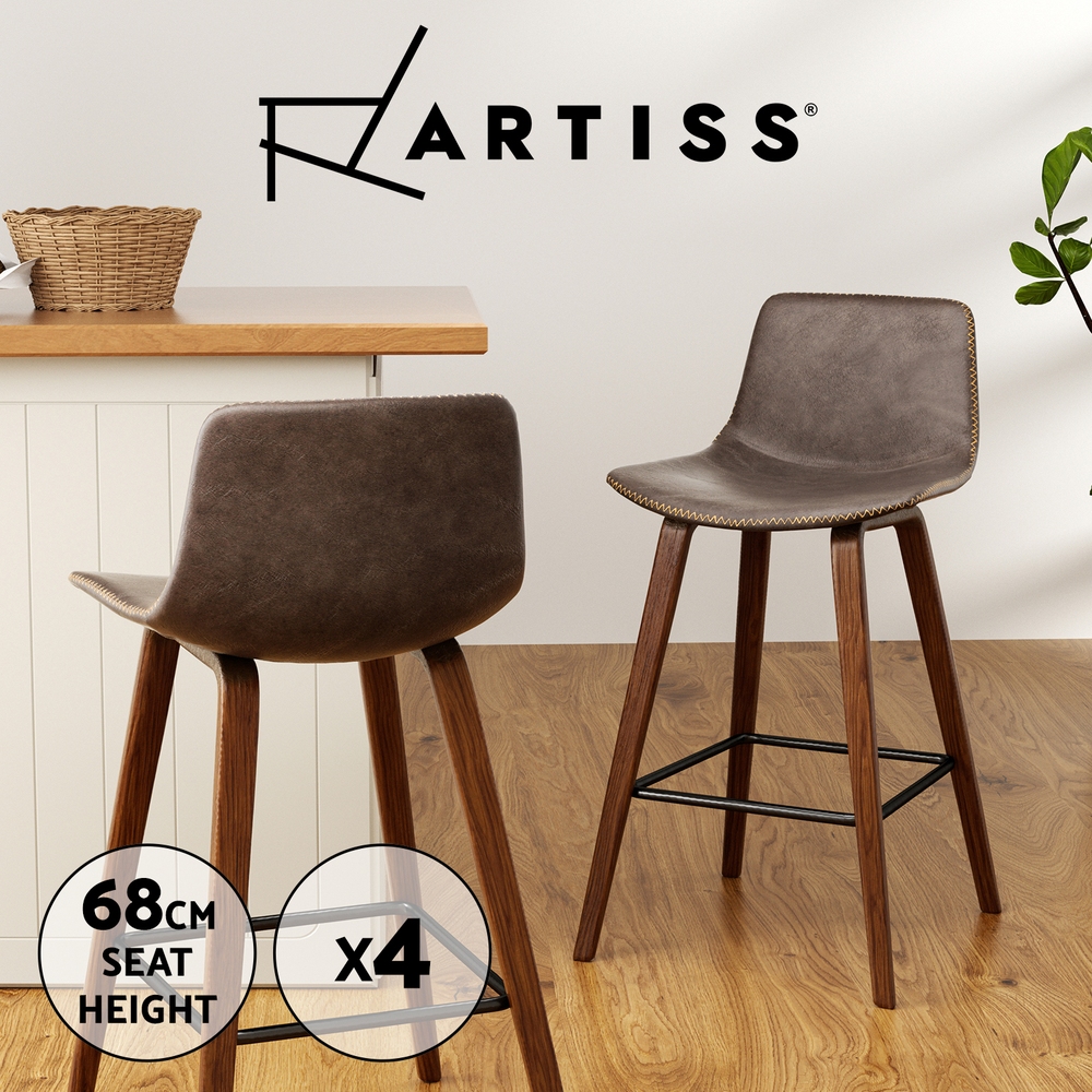 Artiss Bar Stools Kitchen Chairs Upholstered Leather Wood Metal x1/x2/x4 - Picture 49 of 74