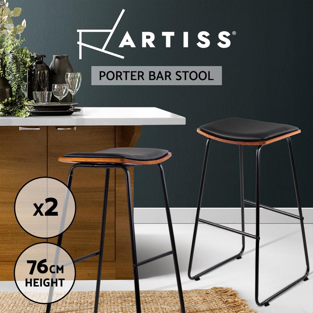 Artiss Bar Stools Kitchen Chairs Upholstered Leather Wood Metal x1/x2/x4 - Picture 56 of 74